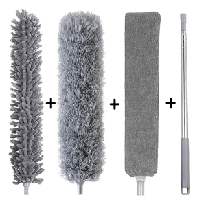 Fypo High Ceiling Duster 2m Extension Pole Microfiber Brush for Roof Cobweb Ceiling Fan Curved Dust Remover with Telescopic Handle Corner Gap Sofa Duster Cleaner Household Multi-function Cleaning Tools