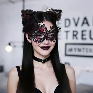 Lightweight Theater Mask and Whimsical Animal Ear Hairband Set Anime Cosplay Accessories for Halloween Costumes