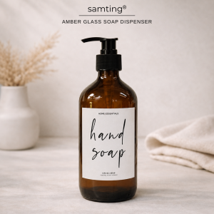 Amber Glass pump - 1 Bottle with Sticker Label