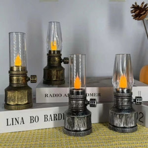 Đèn thờ đèn cầy không tắt cổ điển dùng pin trang trí bàn thờ không khói đèn thờ cúng kiểu đèn dầu an toàn