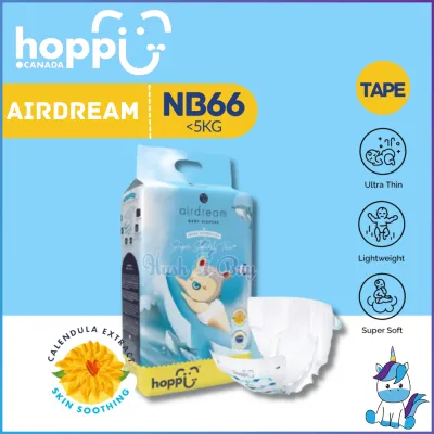Hoppi AirDream Baby Diaper PANTS-M44/L38/XL32/XXL28 / TAPE-NB66/S56/M48/L40 2mm Ultracore Technology | HUSHABUY