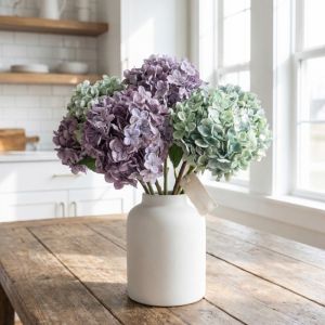 FOUNDTWO Hydrangea Macrophylla Artificial Hydrangea Flower Real Touch Handmade Faux Flower Branch Flower Arrangement Luxury Simulation Retro Hydrangea Home  Room Decor
