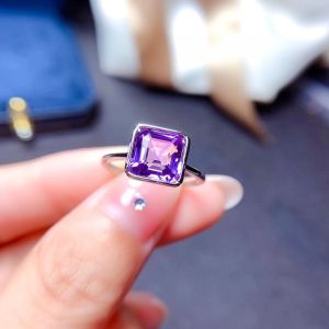 New purple amethyst gemstone ring squar natural gem real 925 silver girl souvenir gift