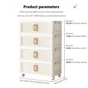 Foldable Kitchen Cabinet for clothes organizer Bedroom Drawer Cabinet Flip Top Storage Wardrobe For Baby Toy With 360° lockable swivel wheels & Magnetic Door