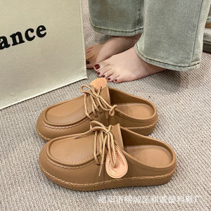 [Free Shipping] Vintage lace-up thick-soled slip-on mules for women 2026 summer new style soft-soled versatile slippers