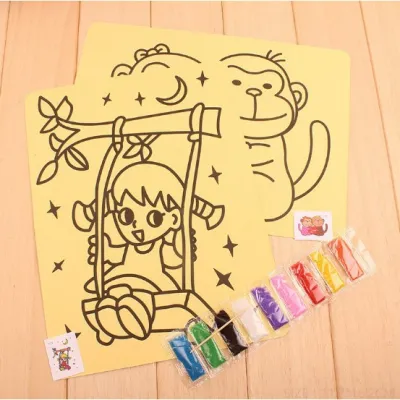 L ทรายโรยสี สติกเกอร์ทราย แผ่นโรยทราย 27.5 * 20.5 ซม. คละลาย - Sand Sticker LARGE 20.5 x 27