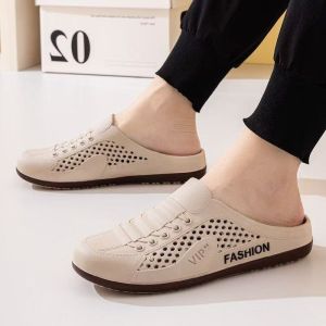 Free Shipping MenS Summer New Collection: Slip-On Beach Sandals Perforated Sandals Outdoor Half-Slipper Sandals And Breathable Casual Shoes