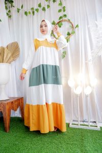 Alisa Dress / Gamis Susun Resleting Depan / Dress Kobinasi Warna / Bahan Moscrepe Leady Zahra