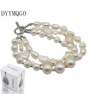Womens White Natural Pearl Multilayer Bracelet Baroque Pearl Luxury Jewelry Wedding Accessory Fashion Gift