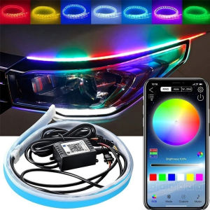 Flexible RGB LED Daytime Running Lights APP Remote Turn Signal DRL Strip Waterproof Car Headlight Decor Lamp 2Pcs