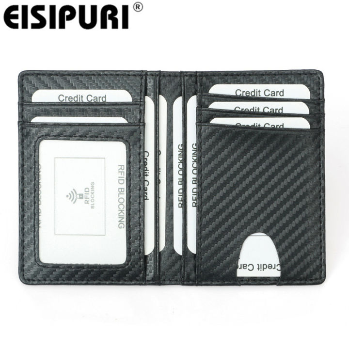 Black Carbon Fiber Slim Credit Card Holder Thin RFID Wallets Pu