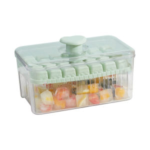 KOALA ถาดน้ำแข็งก้อน 28/32ช่องพร้อมฝาและถังขยะสร้างสรรค์ถาดน้ำแข็งก้อนเพียงคลิกเดียวและกล่องเก็บของ