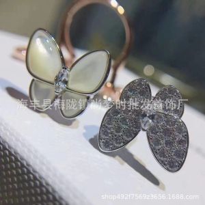 Exquisite craftsmanship horse-eye butterfly ring with white mother-of-pearl and double full diamond butterfly design featuring blue turquoise Factory direct sales live streaming service