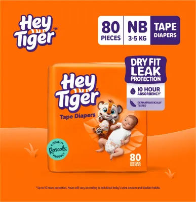 Hey Tiger Tape NB Diaper Single-NEWBORN (3-5 kg) - 80 pcs