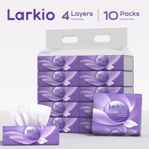 【Larkio】4-layer 10-pack soft skin-friendly facial tissue original wood pulp material facial tissue#LTB08