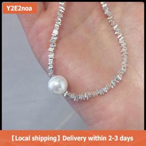 【Local shipping】 Fashion Clavicle Chain Broken Silver Irregular Pearl Necklace Bracelet for Women Wedding Party Birthday Vintage Jewelry Gifts