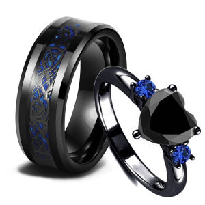Charm Couple Rings For Men Stainless Steel Celtic Dragon Ring Heart Black Zircon Women Wedding Rings Set Valentines Day Jewelry H260529
