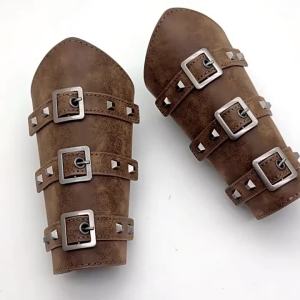 Medieval Wrist Cuffs Vintage Gothic Punk Knight Arm Guards Leather Bracers for Halloween Cosplay