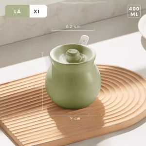Hũ gốm sành sứ có nắp đựng mỡ lợn kèm thìa âu sứ gốm đựng mỡ có nắp sang trọng 400 - 1400ml