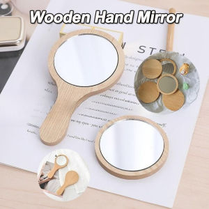 Portable Wooden Hand Mirror Vintage Make Up Mirrors With Handle HD Small Round Mirror
