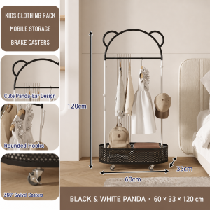 【Rainbow Culture】 YANASO Mobile Clothes Rack Bear Ear Garment Stand Storage Basket Hooks Brake Casters Kids Adult