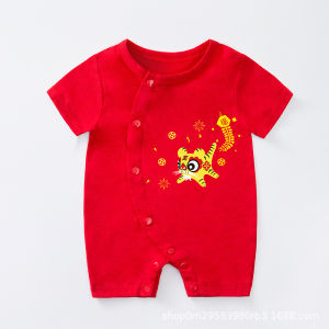 New Year Baby Girl Baby Boy Bodysuit 100% Cotton Red Thin Outing Jumpsuit Newborn Baby Romper Babies Full Moon Climbing Costume