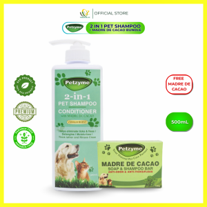 PETZYME 2-IN-1 Shampoo and Conditioner with Madre de cacao Vanilla Scent (Free Madre de cacao Soap)
