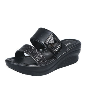 [Free Shipping] Womens Summer 2025 New Fashionable Platform Thick-Soled Wedge Heel Sequin Slide Sandals for Women Lightweight Outdoor Sandals for Women