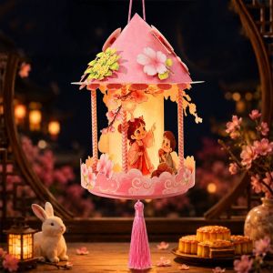 IPIE2 Phim hoạt hình Đèn lồng Tết Trung Thu Làm thủ công Phong cách Trung Quốc Đèn cầm tay Hài hước Bộ vật liệu tự làm Đèn lồng thỏ phát sáng Tết Trung Thu