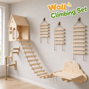 Lucky DAYS.my Wood Cat Climbing Ladder Rope Bridge Wall Mounted Pet Furniture Kitten Adult Cat Scratching Toy