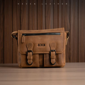 Reven Leather Marque Bag - Tas Selempang Bahu Pria Kulit Sapi Asli Free Random Gift