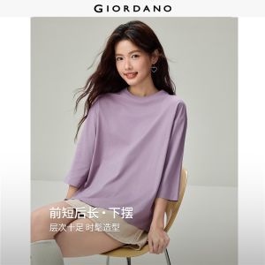 Giordano Women 100% cotton 3/4 sleeve high-low hem tee Free Shipping 05326790