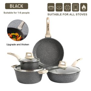 SUPVIBE Non Stick Die-Cast Cookware Pot Family 7Pcs Set / Casserole / Frying Pan / Deep Fry Pan / Saucepan / 3Pcs LidFast shipping