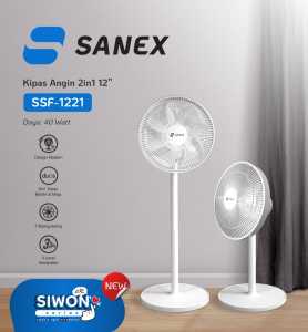 SANEX Stand & Desk Fan Kipas Angin Meja & Berdiri 2 IN 1 12 Inch 7 Baling SSF - 1221 N Design Modern & Minimalis Baling Bening Transparan + Remote