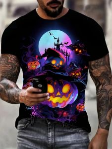 Halloween Mens T-Shirts Vintage 3D Print Summer Short Sleeve Y2k T-Shirt Loose Casual Summer Tops Trendy Fashion Mens Clothing