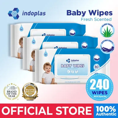 Indoplas Antibacterial Disinfectant Baby Wipes 80 Tender sheets pack of 3 FDA Approved
