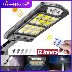 Lampu Solar Luar Rumah 12/6/4/1 Grid Solar Led Outdoor Light Solar Powered Street Light Outdoor PIR Motion Sensor Waterproof IP67 with Remote Control Wall Lamp for Outdoor Garden Yard Park Garage Street Deck Fence Patio Path