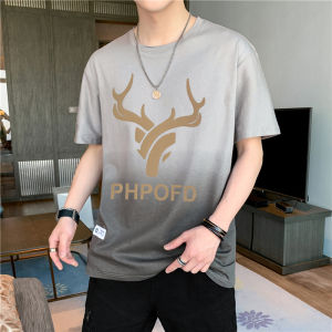 LHMoonlight แนะนำ✨เสื้อยืดผู้ชายคอกลมแขนสั้นสลับสี มีให้เลือก 3 โทนสี เสื้อแฟชั่นสกรีนลายเขากวางสีทองเท่ห์สุดๆ เสื้อผ้าผชผ้านิ่มไม่ร้อนสวมใส่สบาย🎈