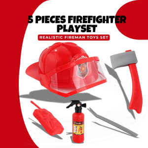 5 Pieces Fireman Tools Accessories Occupation Pretend Play Toys Set Fire Extinguisher Axe Wrench Hard Helmet Toy Set For Children Gift Set