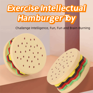 VERIDIAI Wood Blocks 3D Burger Puzzle Toy Hexagonal Sleeve Column Creative Hamburger 3D Blocks Educational Stacking Games Color Cognition Montessori Stacking Toys Children Early Learning