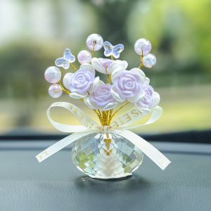 CINDYKHBKJ Crystal Glass Rose Flower Figurines Bling Rhinestones Unfading Creative Pot Picking Crystal Art Mini Rose Sculpture Ornaments Home Decoration