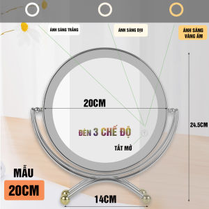 Gương trang điểm đèn LED Chân Xòe cảm ứng để bàn phóng đại 3 lần xoay 360 độ 2 mặt Minh House