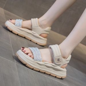[Free Shipping] WomenS Outdoor Sports Sandals New Summer Style Casual Purple Design With Velcro Straps Rhinestone Embellishments And Thick Soles Perfect For The Beach
