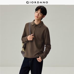 Giordano Beau Monde Men 100% cotton seam detail long sleeve polo shirt Free Shipping 13016627