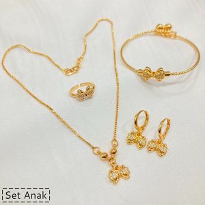 Set Perhiasan Anak Permata Lapis Emas Motif Kupu-Kupu: Fashion Anak Aksesoris Perhiasan