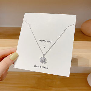 good 999 jewelry Titanium steel silver Fashion simple design Leaf zircon necklace for women N8051
