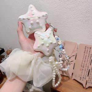 3D Stylish Conch Star Case For Airpods 4 Luxury Glitter Laser Shell Charm Cover For Airpods Pro 1 2 Cute with Chain Strap Holder