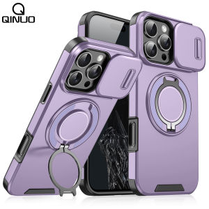 Heavy-Duty Armor Slide Camera Protection Case For iPhone 17 Air 16 15 14 13 12 11 Pro Max Plus Magnetic Rotate Ring Stand Cover