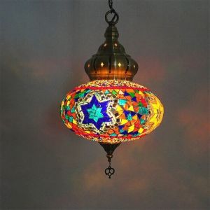 Big Size Mediterranean Turkish Mosaic Pendant Lamp Stained Glass Globe Hanging Lamp Sconces Hotel LED Ceiling Hanging Light D25CMFast shipping