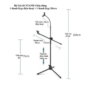 Bộ Giá đỡ Chân Kẹp Mic và Điện thoại Micro Livestream bán hàng biểu diễn âm nhạc có lưới lọc chuyên nghiệp